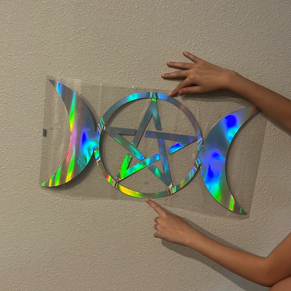 HUGE HOLOGRAPHIC GODDESS PENTAGRAM DECAL (22x11.5)🧙🏻♀️🔮🌚🌝NEW SEALED IN PLASTIC - Picture 4 of 6